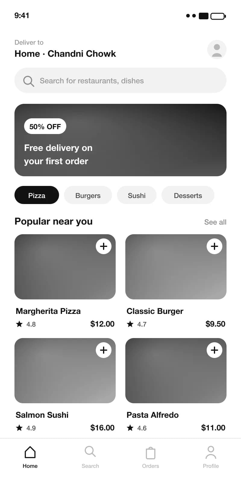 Sqabyfood single-restaurant ordering app screen